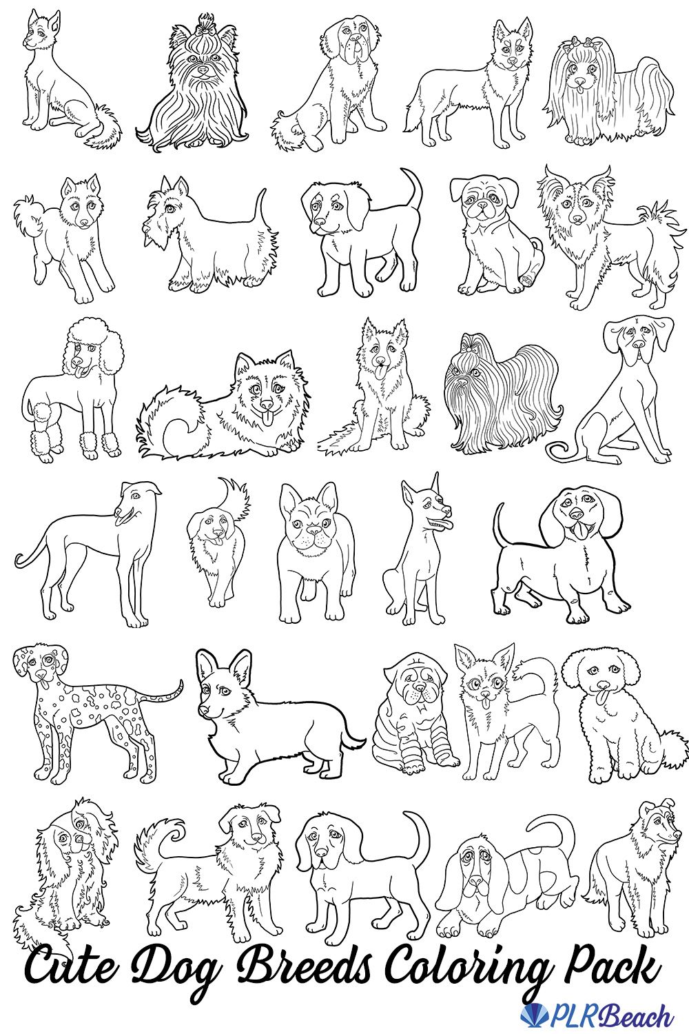 Dog breeds coloring image pack for commercial use dog coloring book puppy coloring pages cute dogs breeds