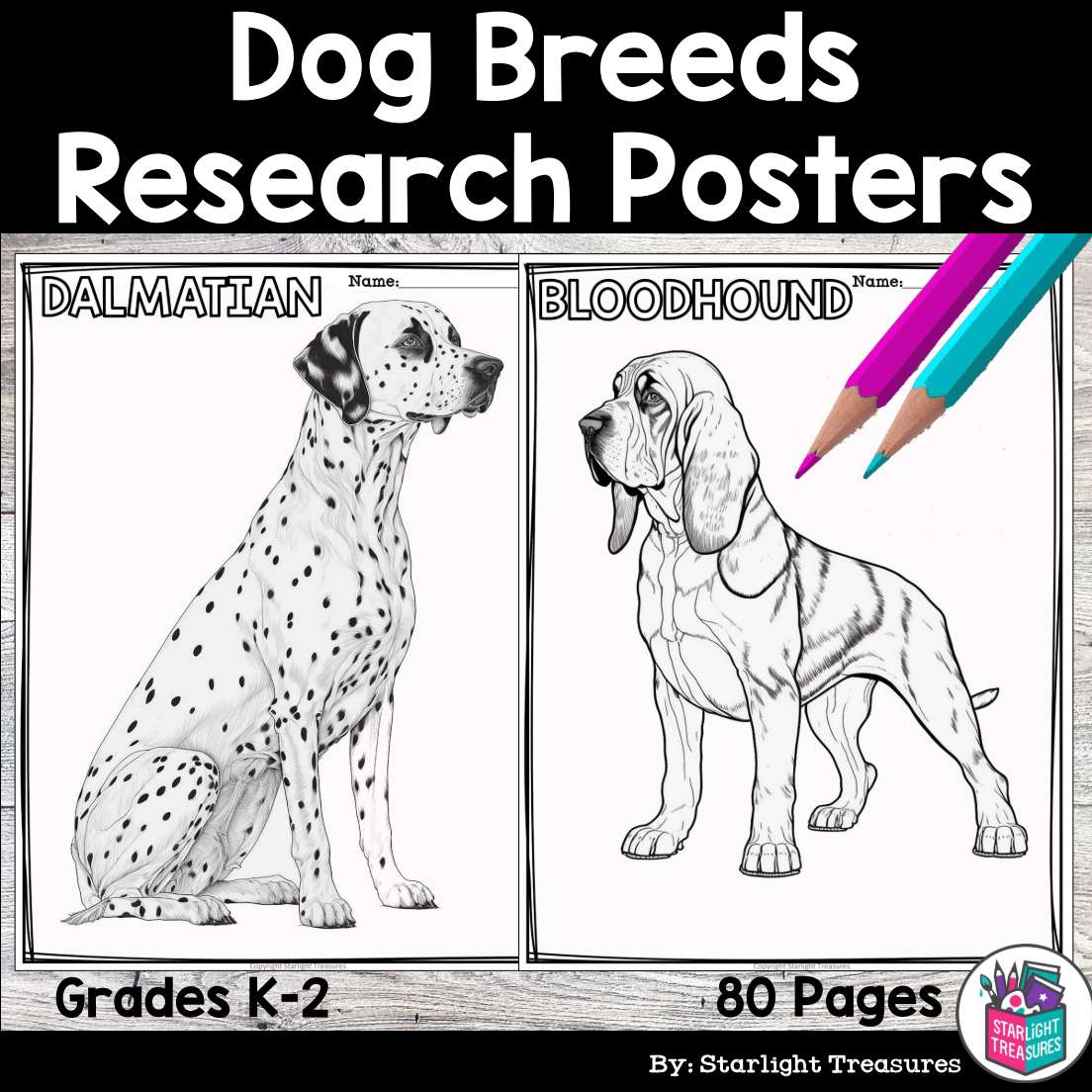 Dog breeds research posters coloring pages