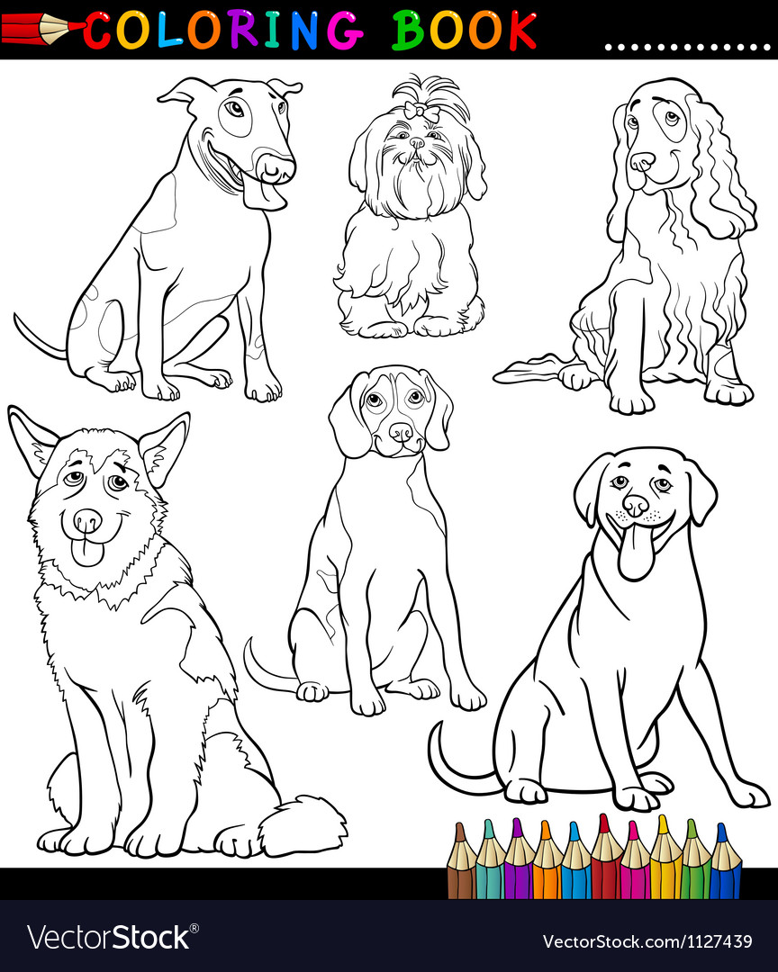 Cartoon dogs or puppies coloring page royalty free vector