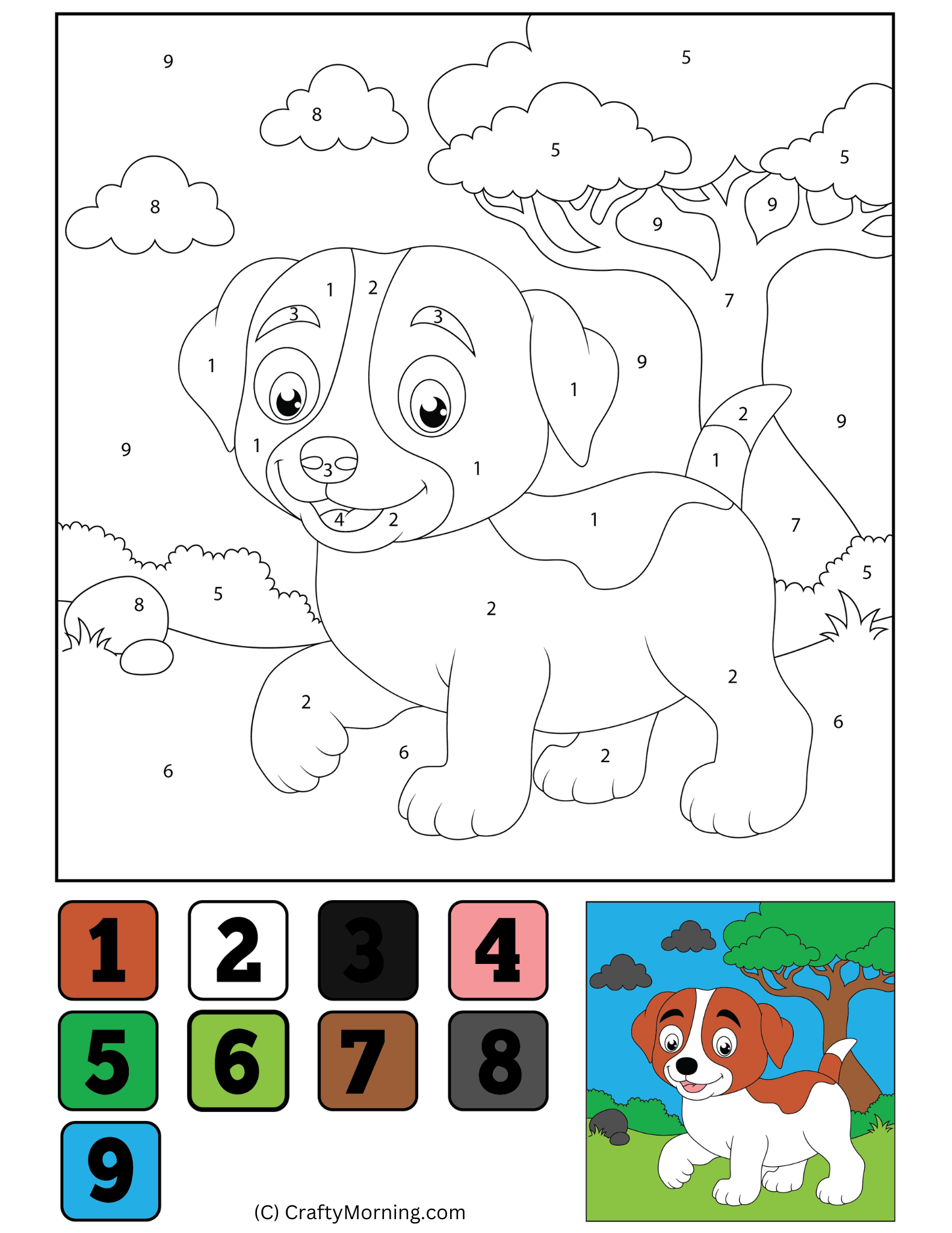 Dog color by number printable