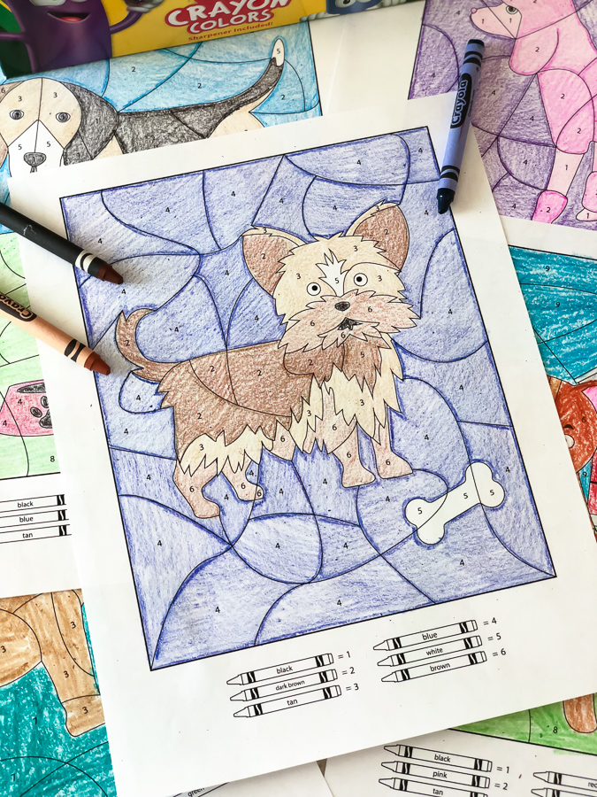 Fun color by number dog printables