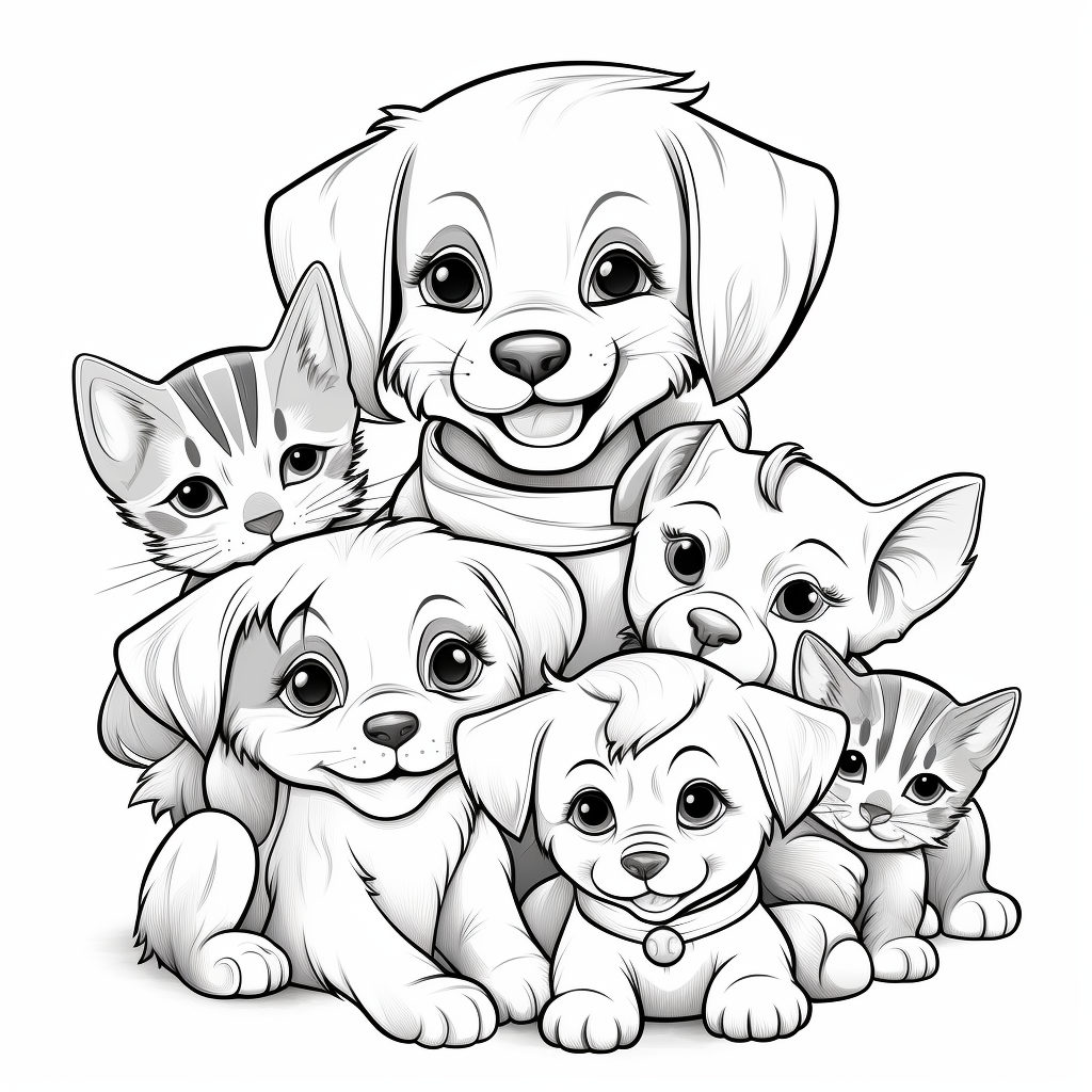 Dogs and cats coloring pages