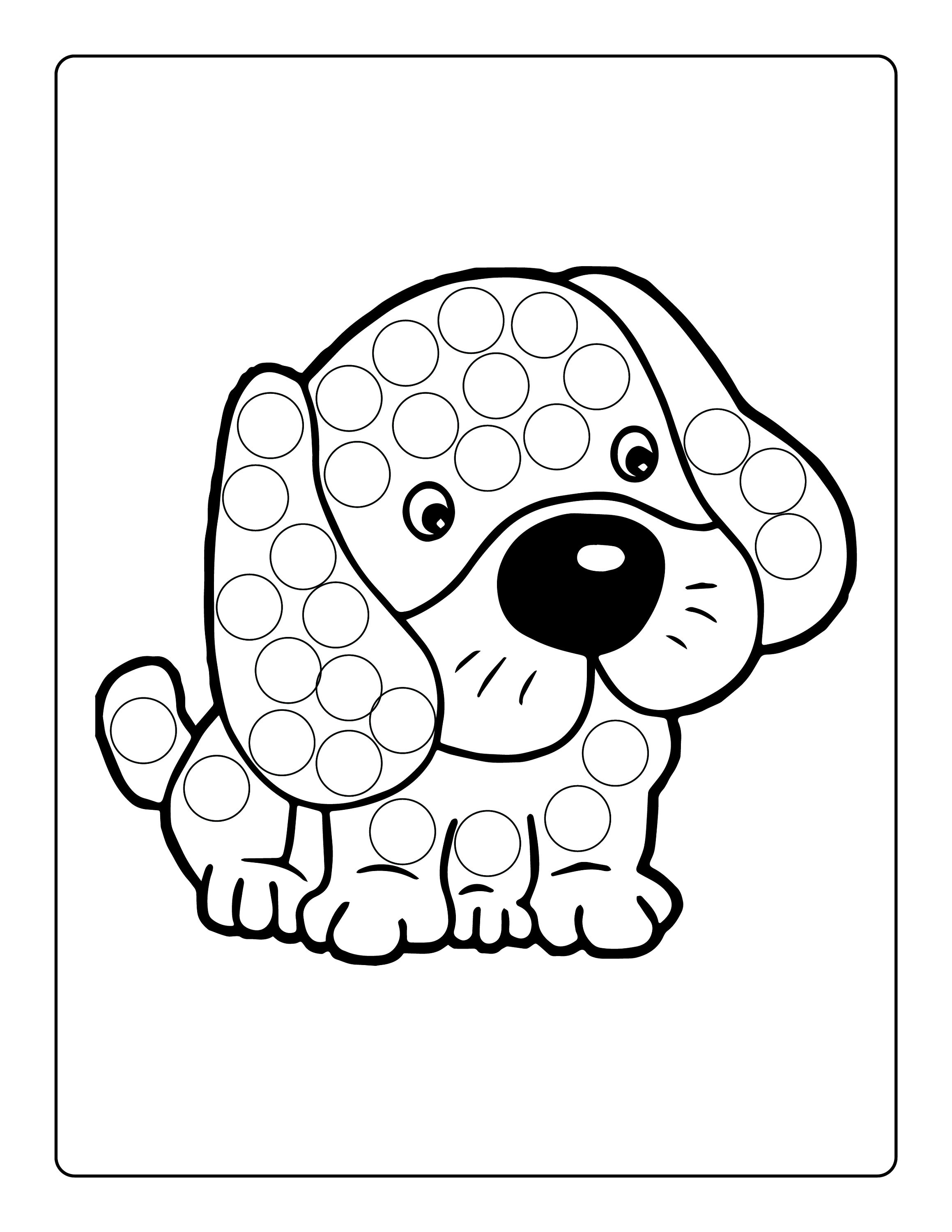 Digital print dog coloring pages and dot marker activity pages pages