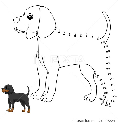 Dot to dot coonhound dog isolated coloring page