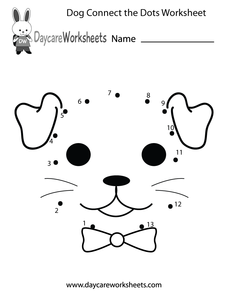 Free preschool dog connect the dots worksheet