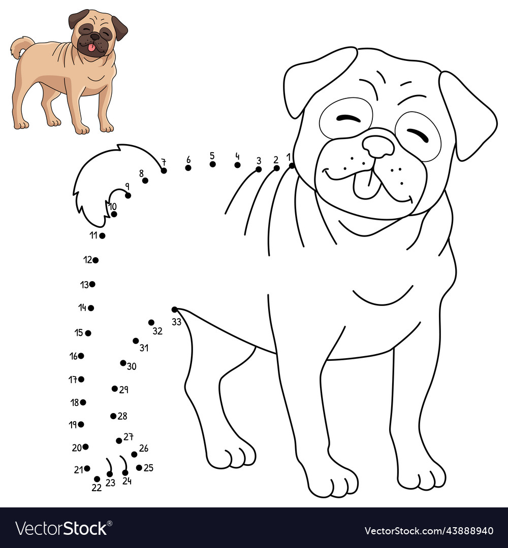 Dot to pug dog isolated coloring page for kids vector image