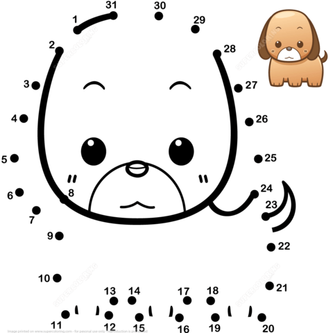 Cute baby dog dot to dot free printable coloring pages