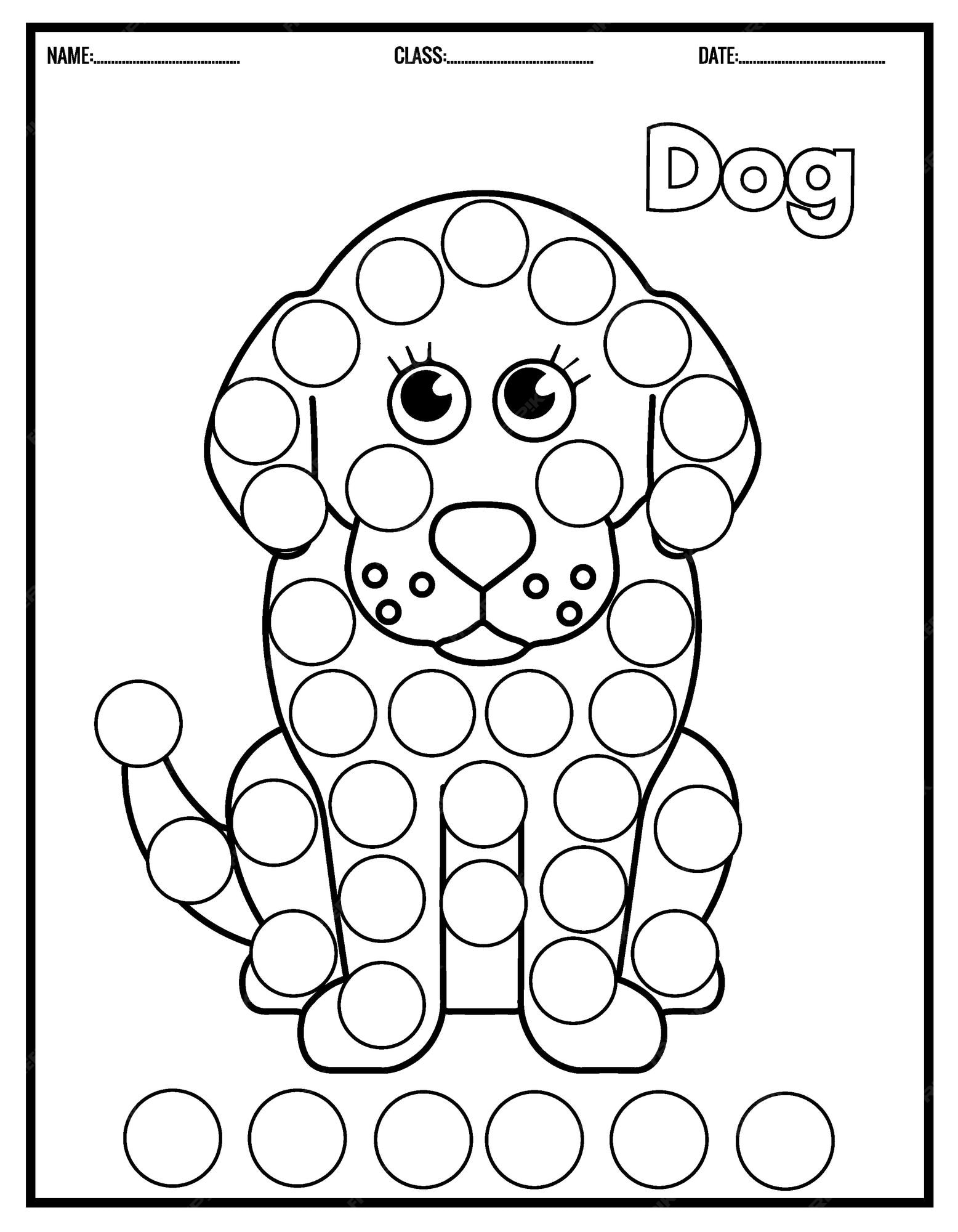 Premium vector cute dog coloring pagedot markers activity paint daubers for kids