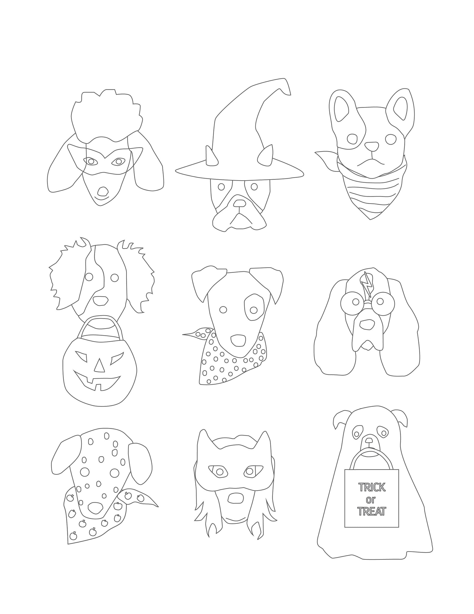 Halloween puppy dog faces coloring pages cards â