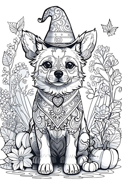 Premium ai image halloween coloring pages with dog for adult