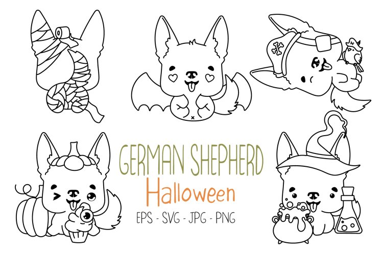 Set halloween german shepherd coloring page