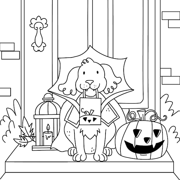 Free vector hand drawn coloring page illustration for halloween celebration