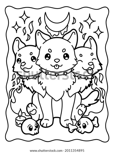 Halloween coloring page dog heads stock illustration