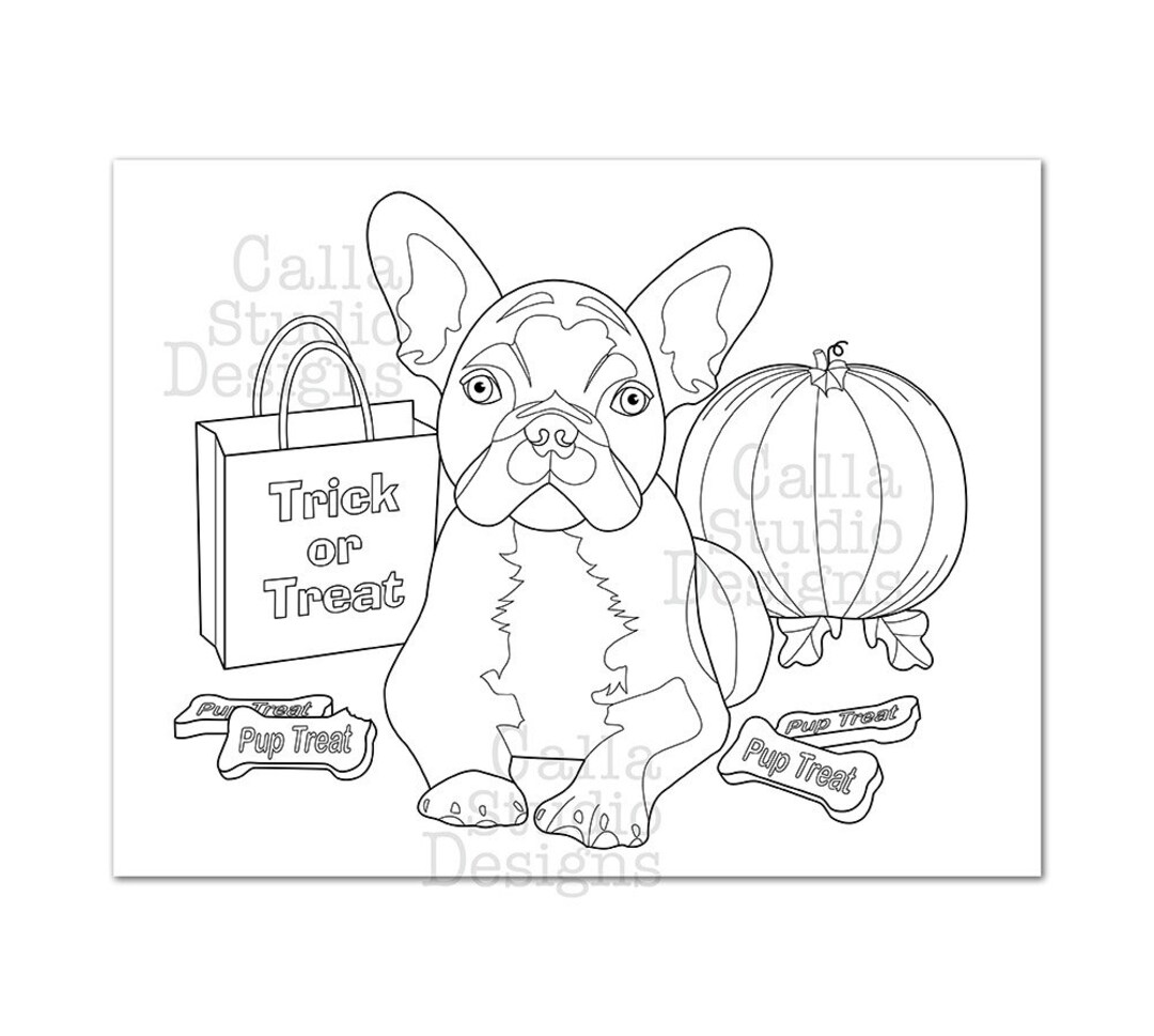 Cute french bulldog halloween coloring page instant digital download