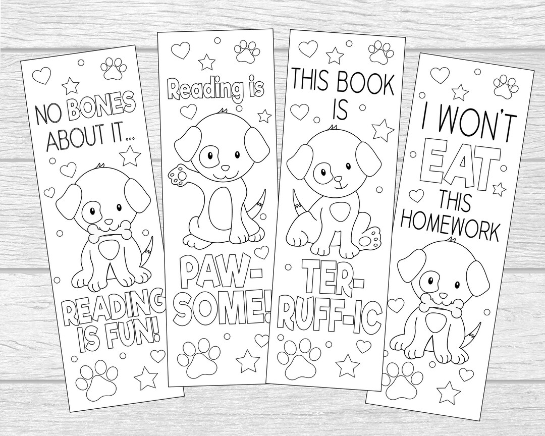 Printable color your own puppy bookmarks reading is paw