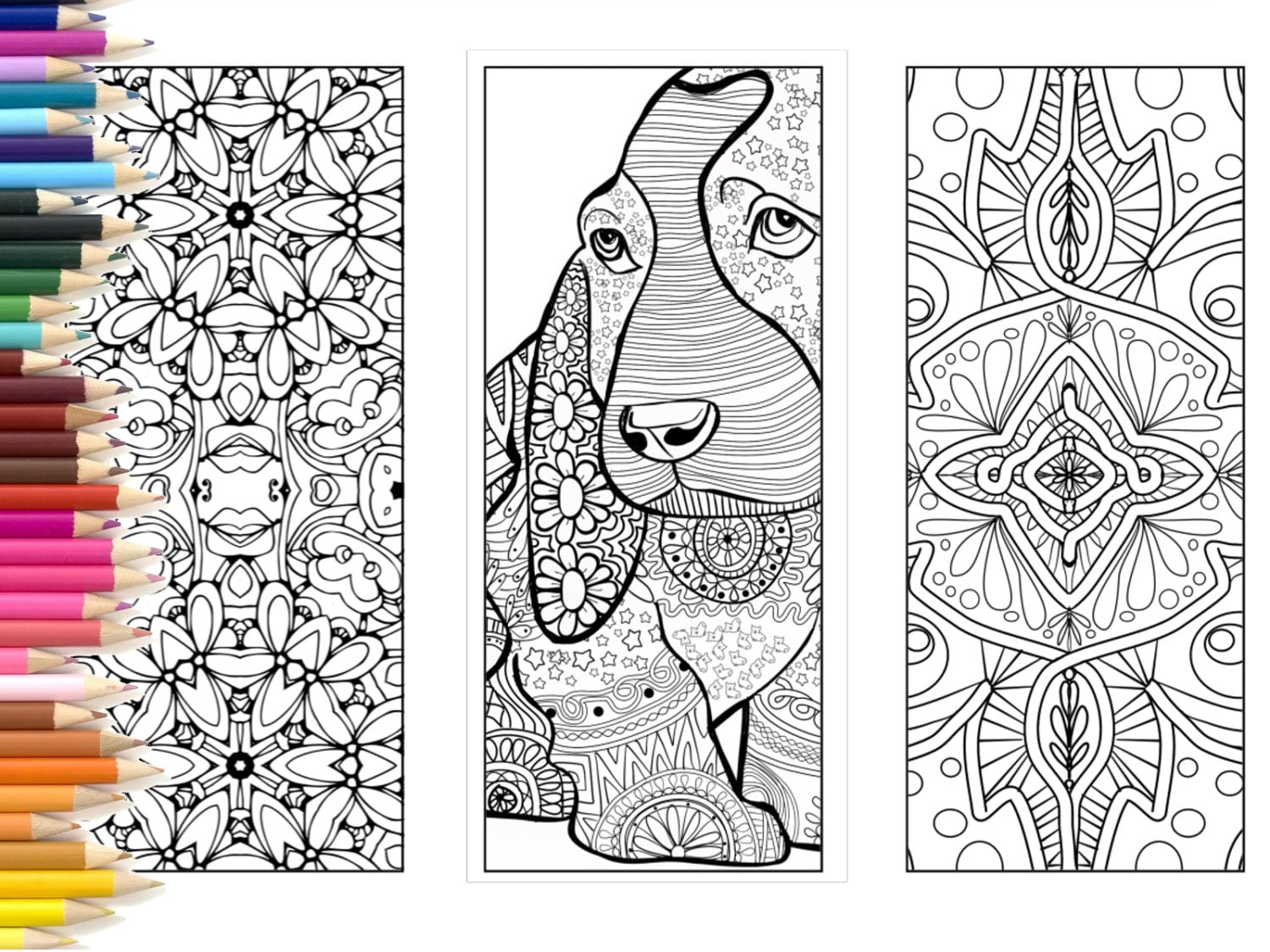 Bookmarks coloring page adults printable bookmarks hand made illustration color dog bookmark diy bookmark