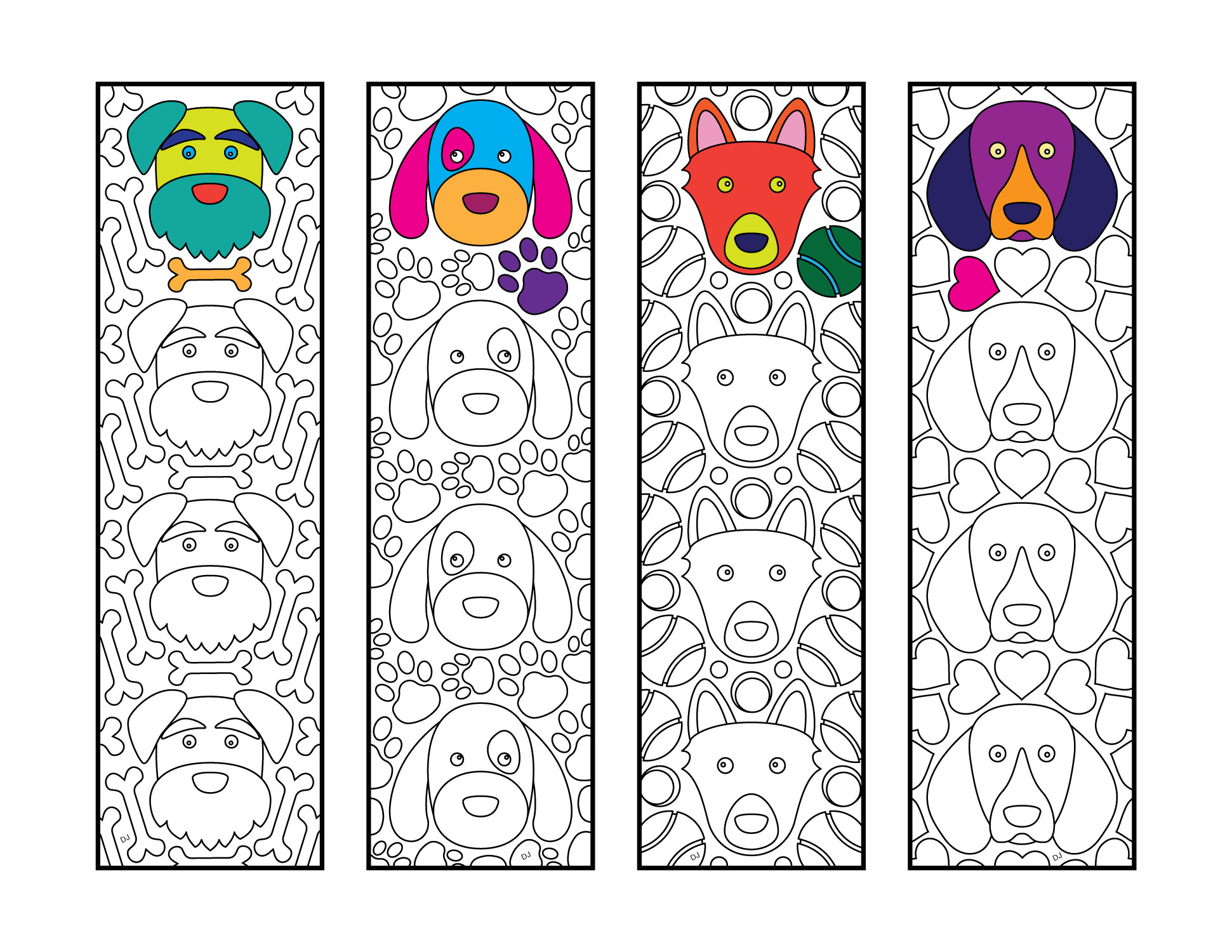 Cute dog bookmarks â pdf zentangle coloring page â scribble stitch