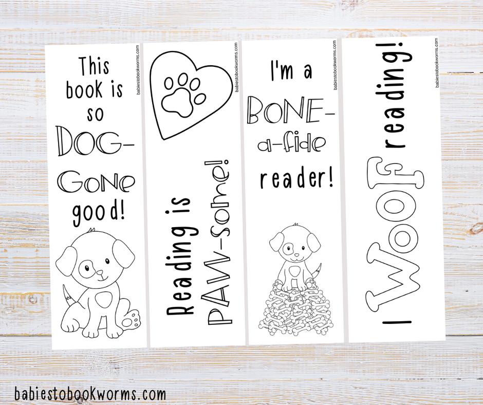 Printable dog bookmarks for kids babies to bookworms