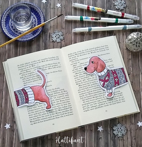 Dachshund bookmark coloring page greeting card christmas craft diy printables