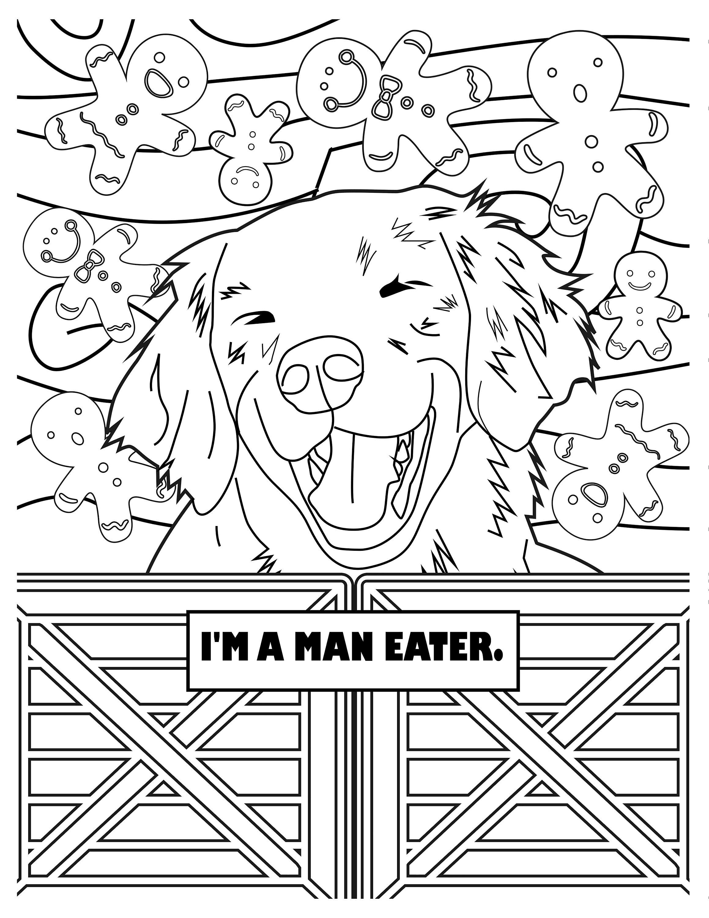 Pet life man eating dog pet themed coloring page digital download pdf dog doggy puppy animal pet christmas