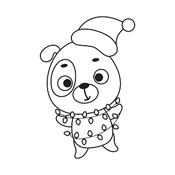 Cute christmas dog coloring page for kids with garland vector christmas drawing dog drawing ring drawing png and vector with transparent background for free download