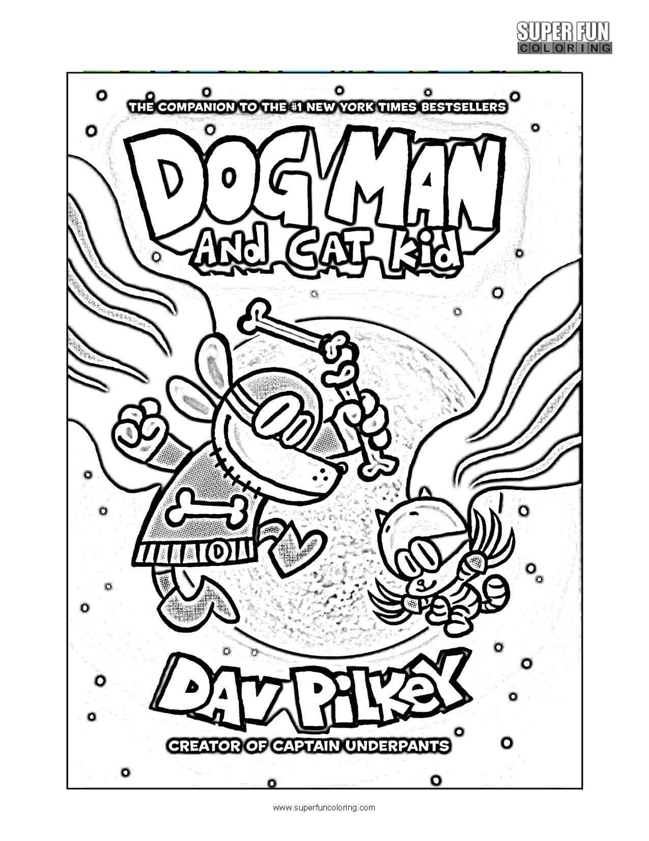 Dog man and cat kid coloring page