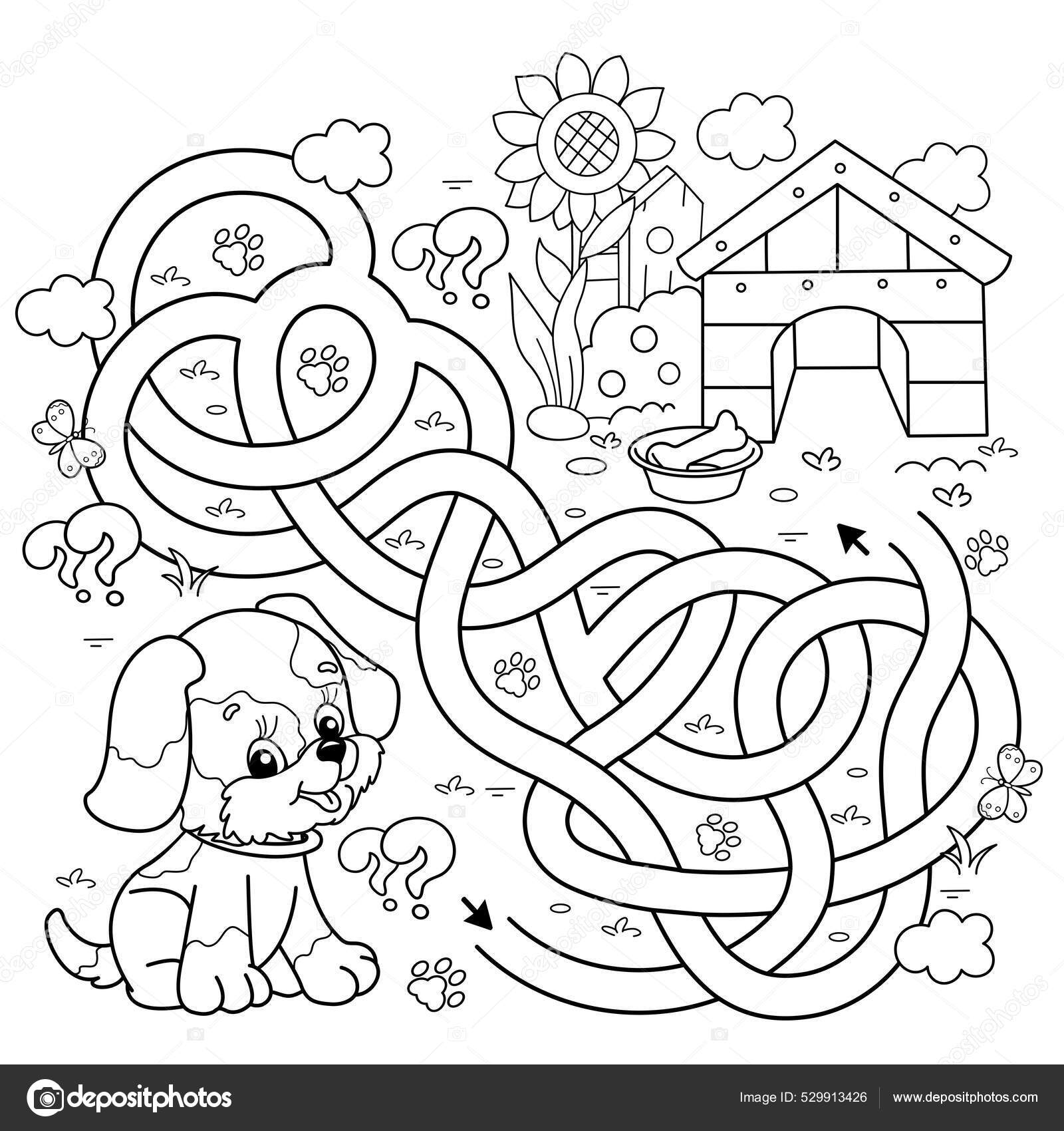 Maze labyrinth game puzzle tangled road coloring page outline cartoon stock vector by oleon