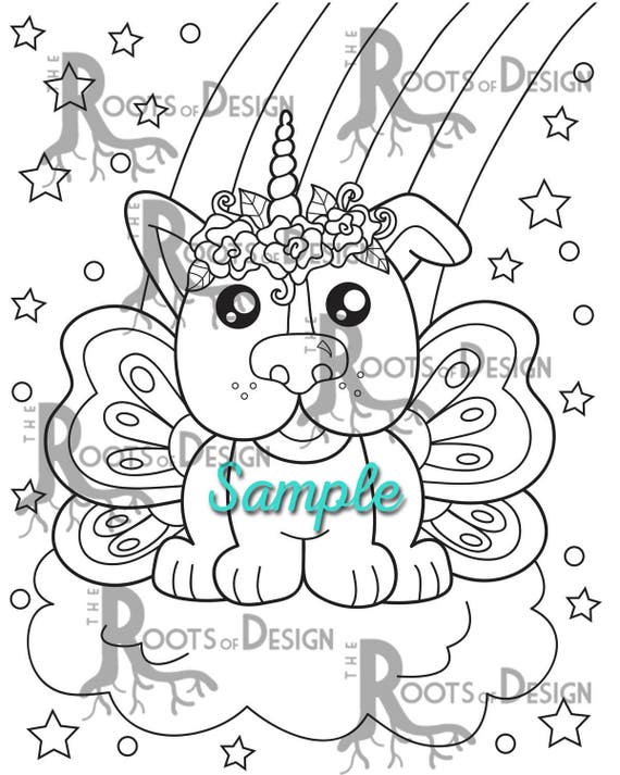 Instant download coloring unicorn dog coloring doodle art printable