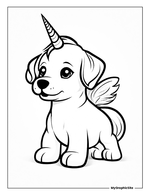 Colorful unicorn puppy coloring page for kids printable fun