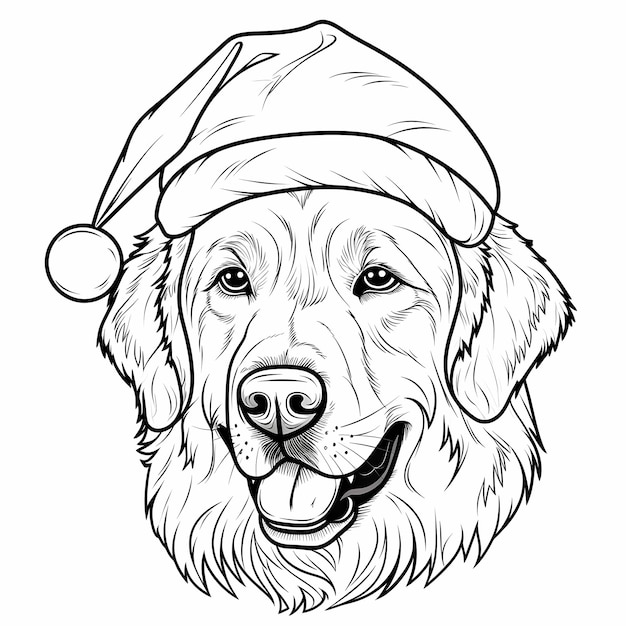 Premium ai image santas canine helper coloring page featuring an australian shepherd dog with a santa hat