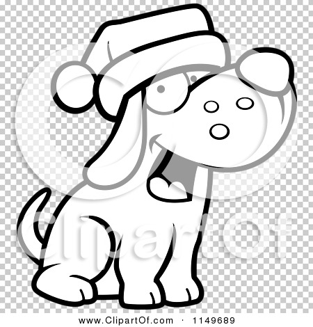 Cartoon clipart of a black and white dog wearing a santa hat