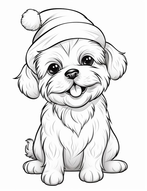 Premium ai image a black and white drawing of a dog wearing a santa hat generative ai