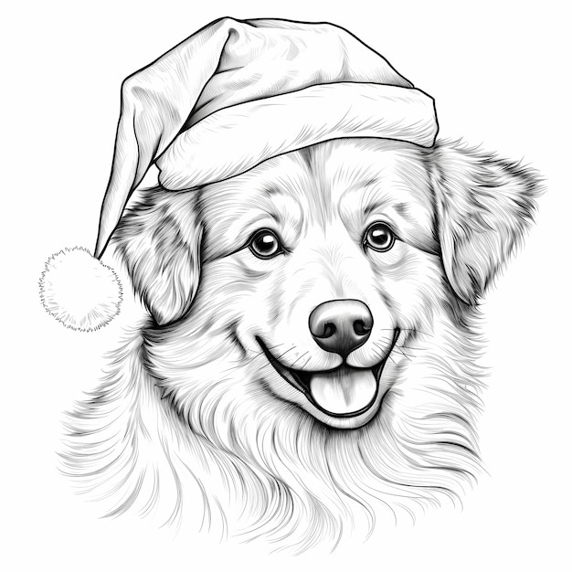 Premium ai image festive paws coloring page of an australian shepherd dog face with a santa hat