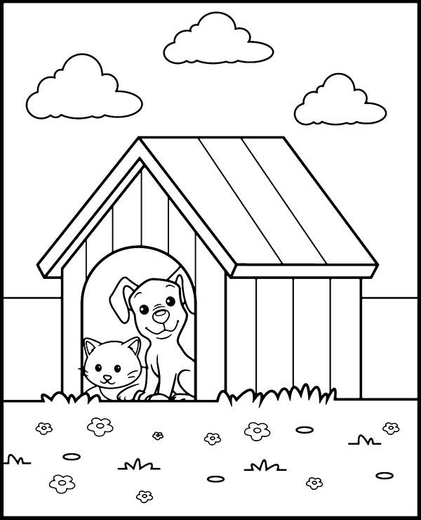 Dog house coloring page