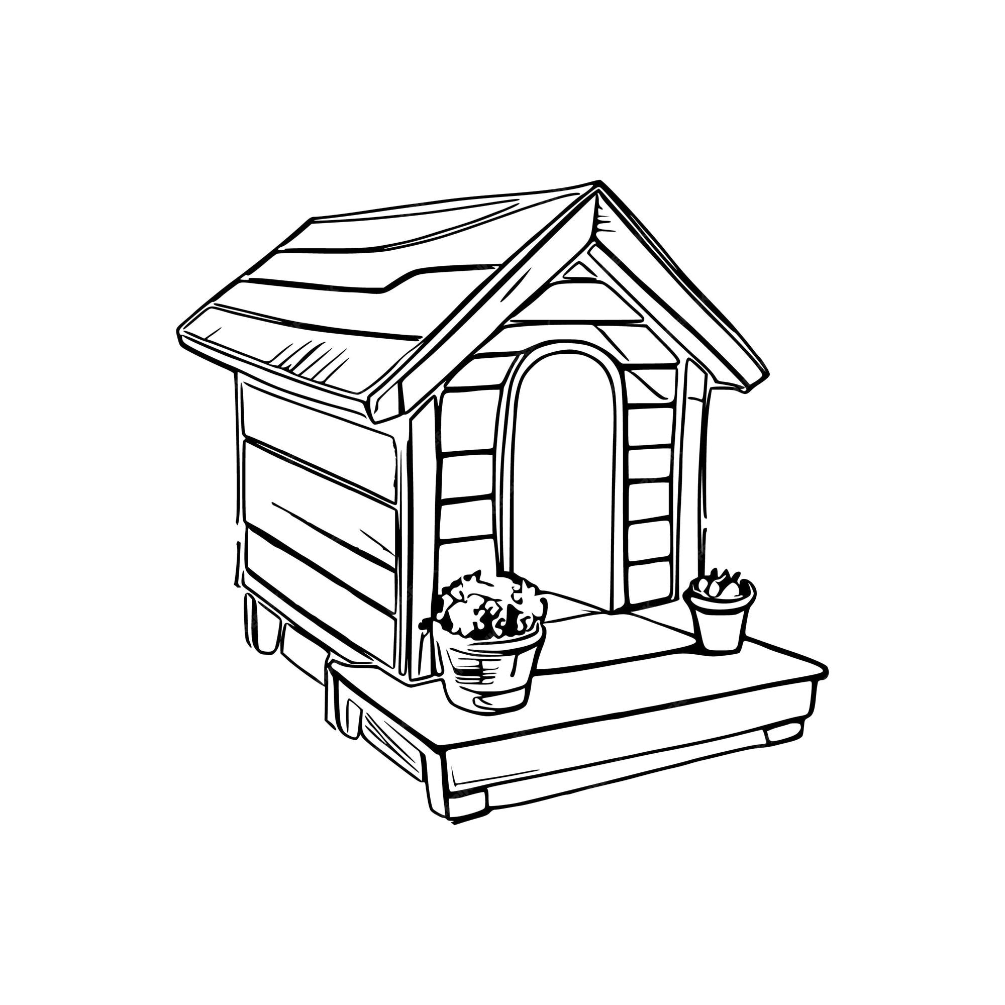 Premium vector dog house coloring book dog house coloring page black and white drawing for coloring pages vector