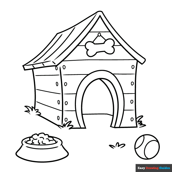 Dog house coloring page easy drawing guides