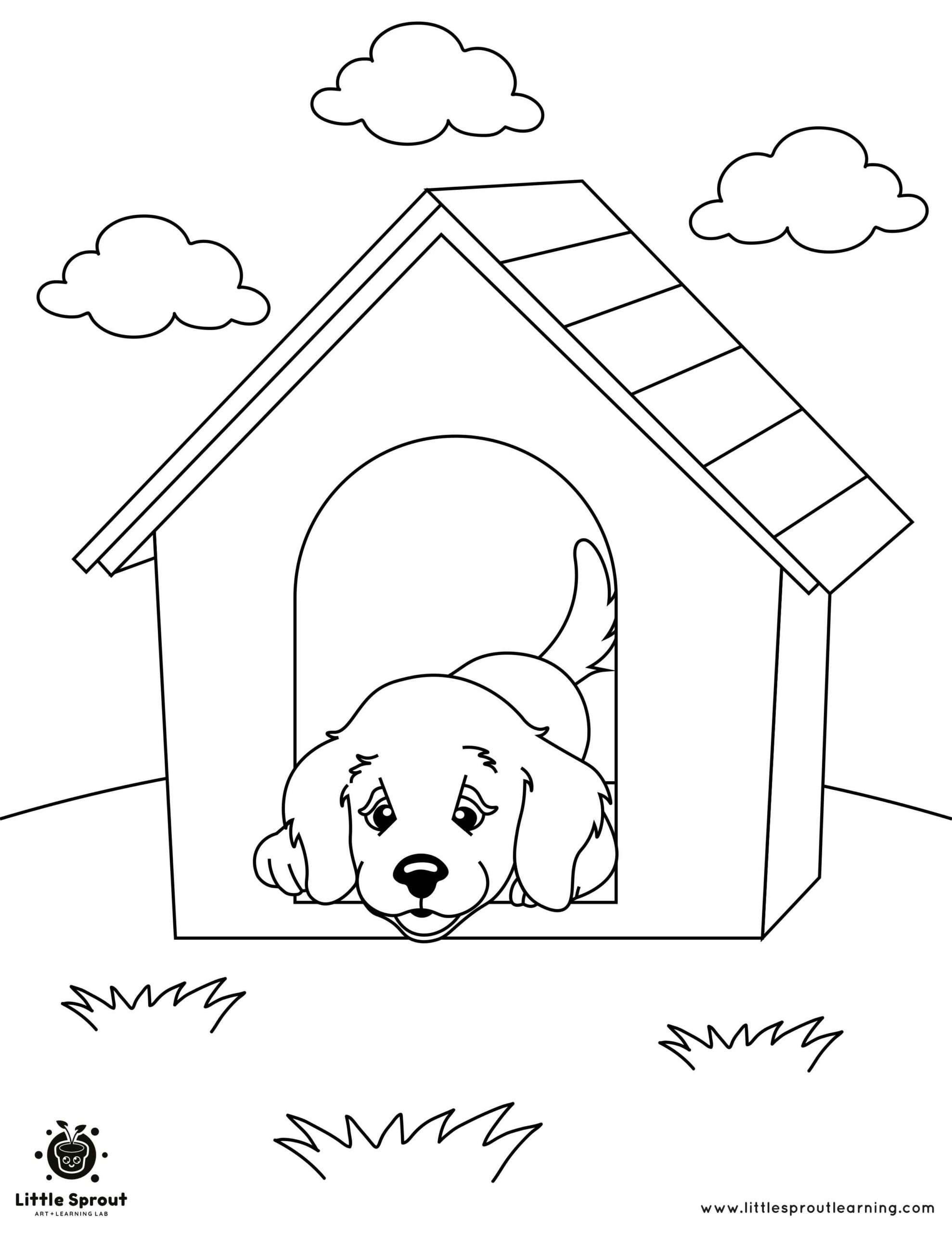 In the doghouse puppy coloring page