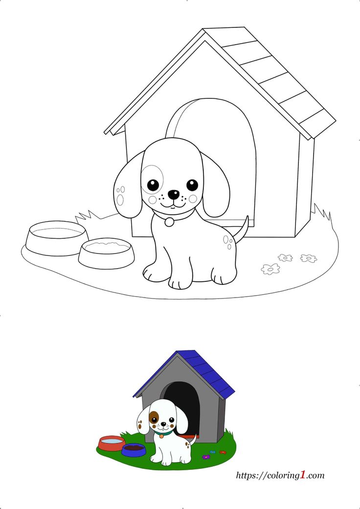 Puppy and dog house coloring pages