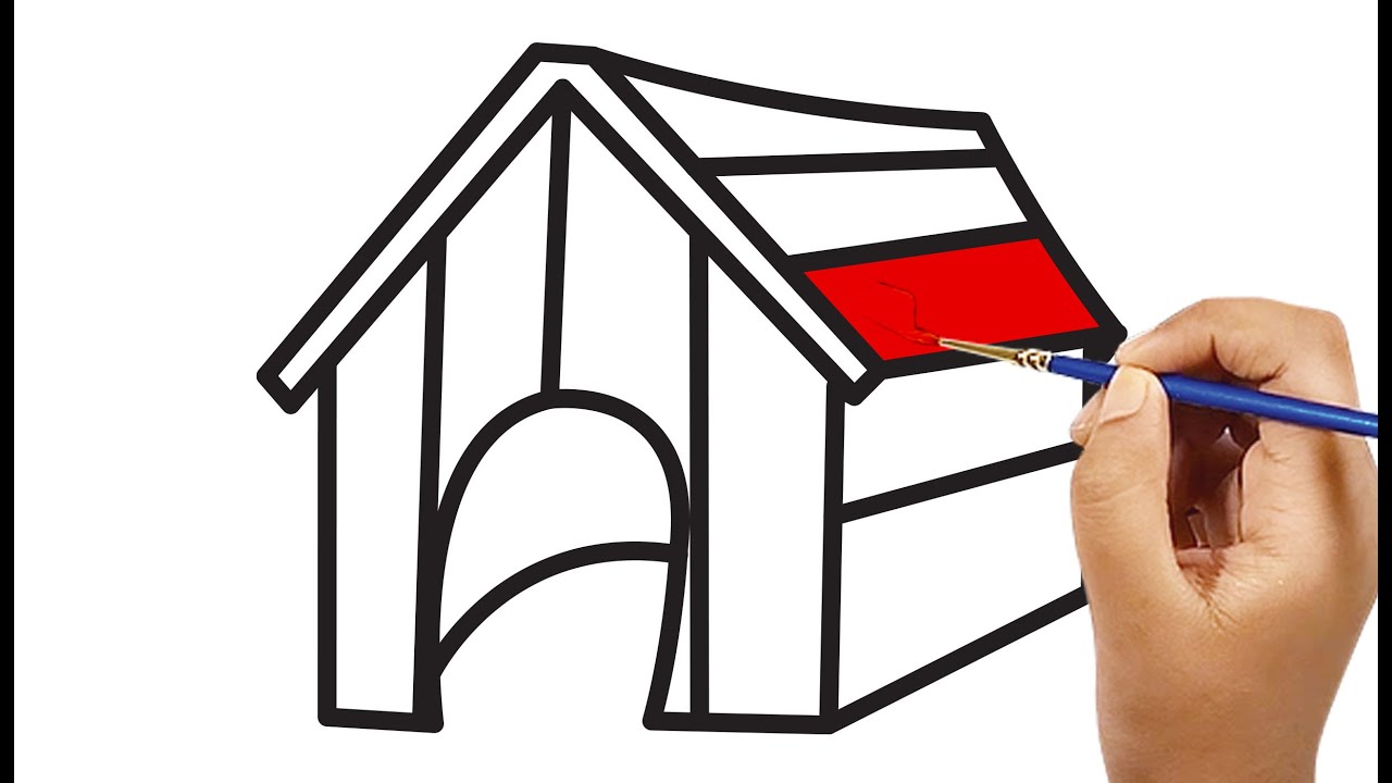 Dog house drawing and coloring drawing for kids toddlers learn drawing coloring