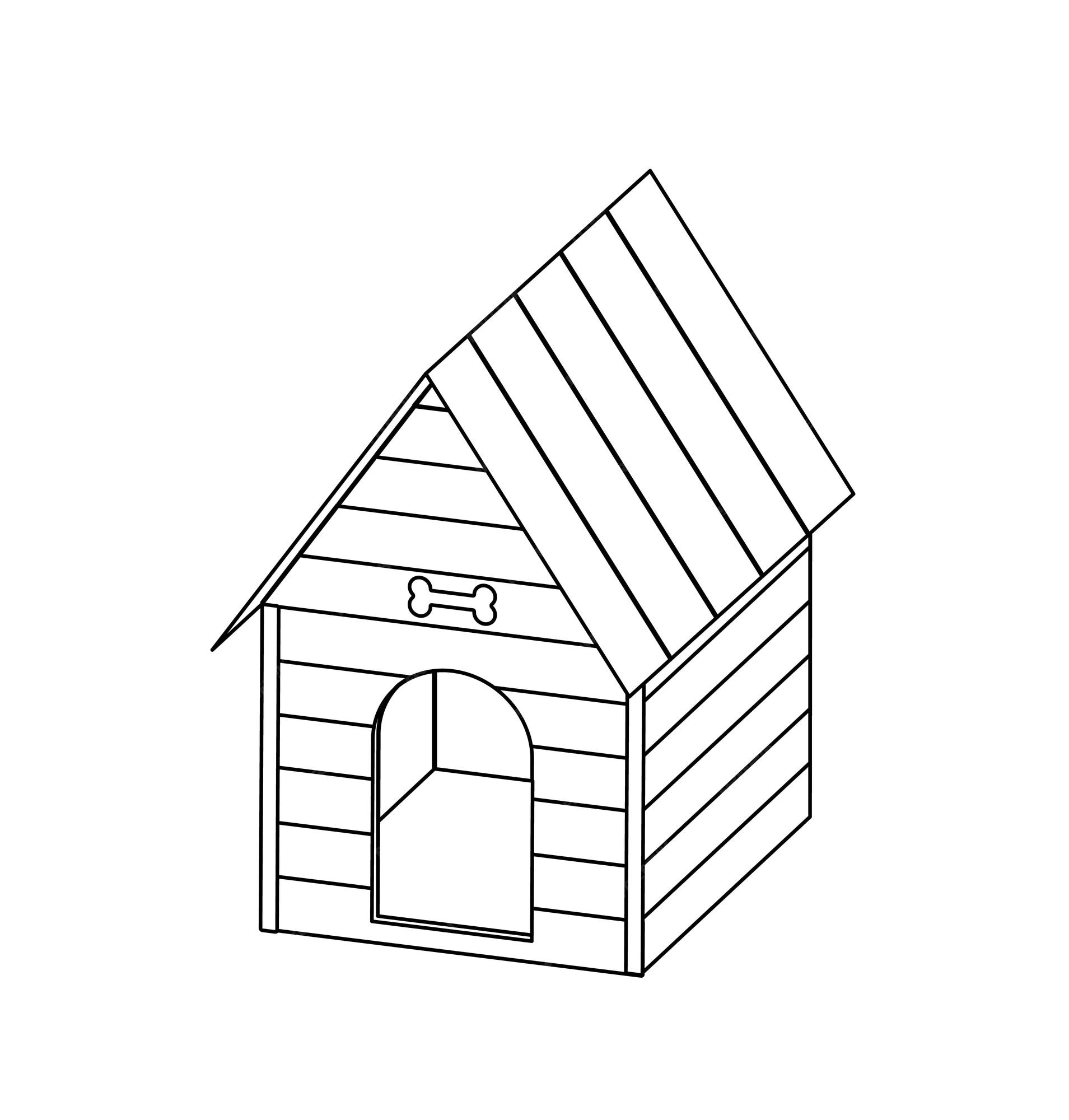 Premium vector dog house or kennel coloring page black and white dog house vector