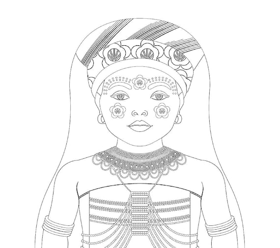 South african xhosa coloring sheet printable file traditional folk dress matryoshka doll