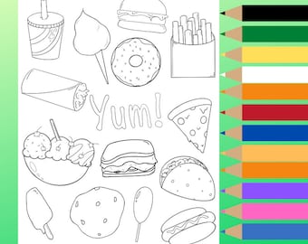 Food coloring page printable coloring sheet digital download pdf food coloring sheet pdf coloring page