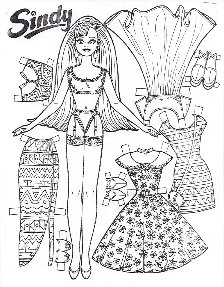 Free printable paper doll coloring pages for kids