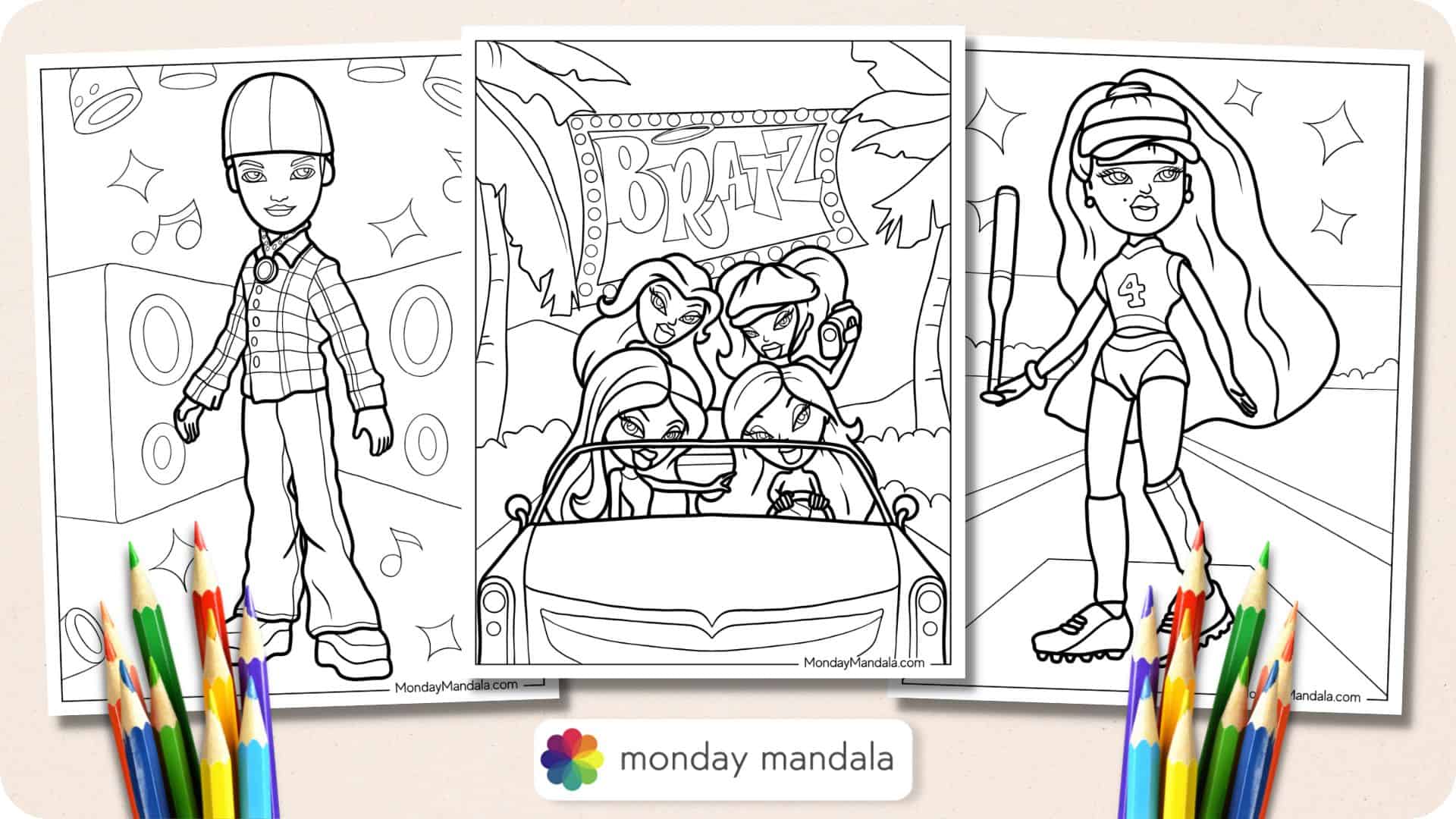 Bratz coloring pages free pdf printables