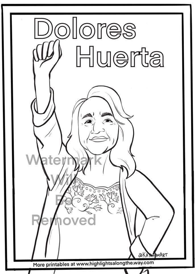 Dolores huerta instant download printable coloring page teacher resource homeschool curriculm womens history month