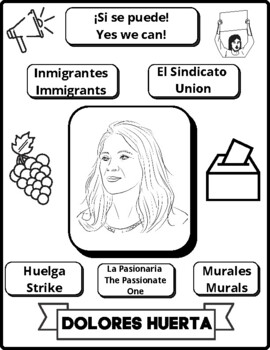 Dolores huerta bilingual coloring page by super latina nerd tpt