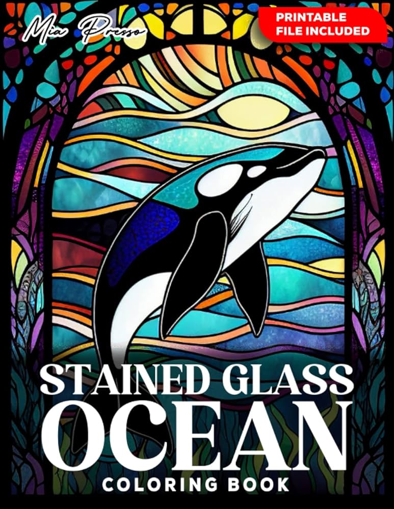 Stained glass ocean coloring book stained glass ocean windows patterns adults coloring book for relaxation stress relief meditation presso mia books