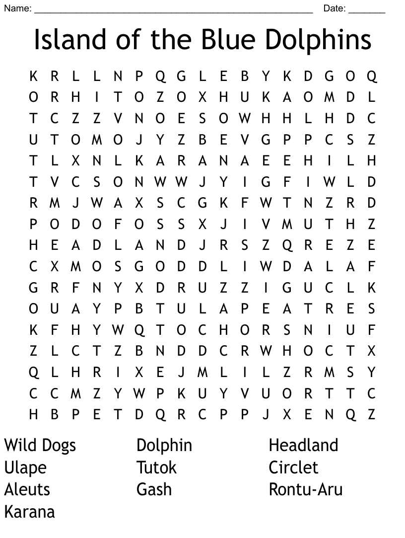 Island of the blue dolphins word search