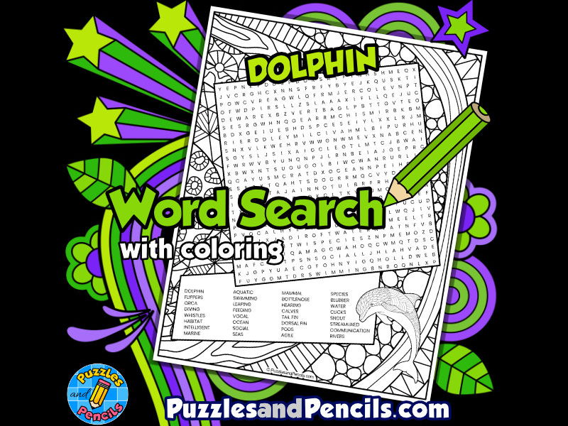 Dolphin word search puzzle with colouring marine life wordsearch teaching resources