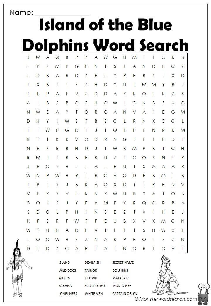 Island of the blue dolphins word search word puzzles for kids free printable word searches spring words